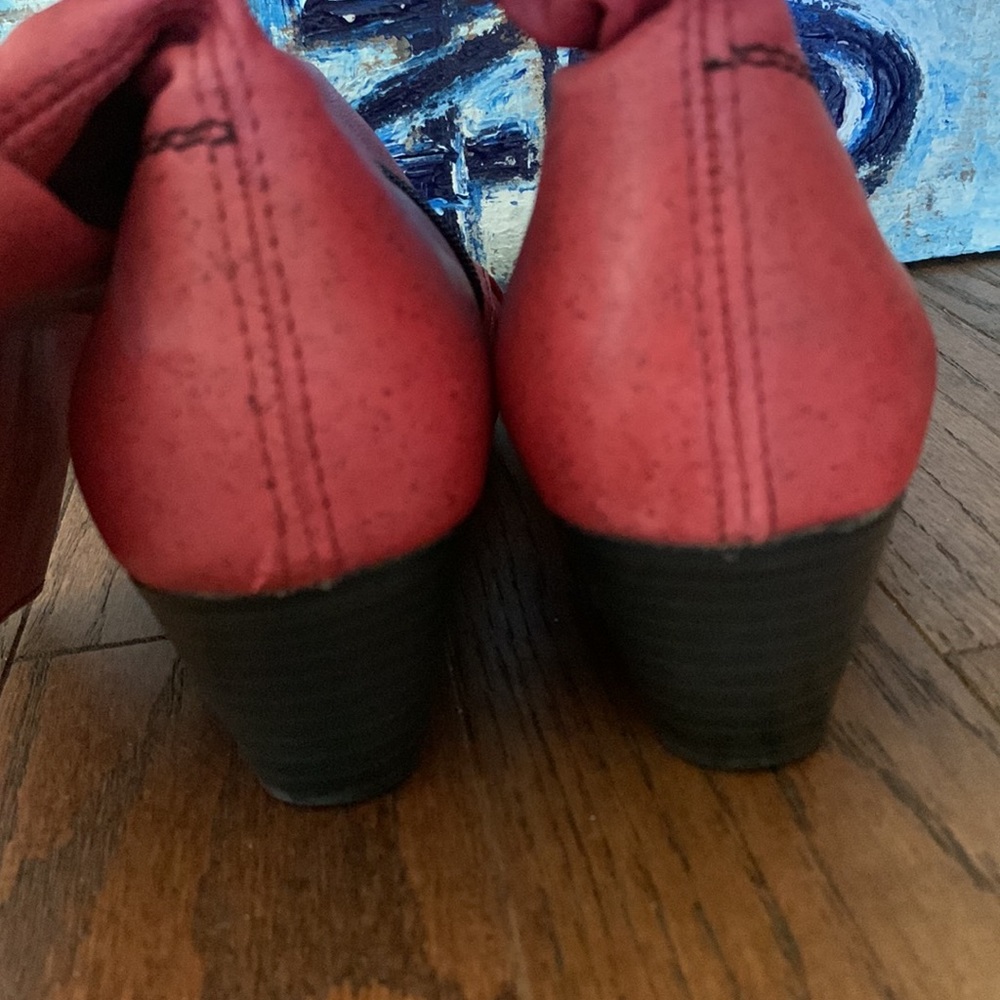 Rieker Speckled Ombré RED Ruched leather Ankle Boots Side Zip Sz 36 - Picture 7 of 16